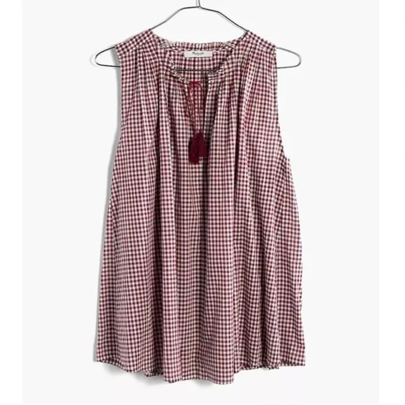 Madewell Bellshift Red White Gingham Check Sleeveless Top. Size XL. - Picture 2 of 14